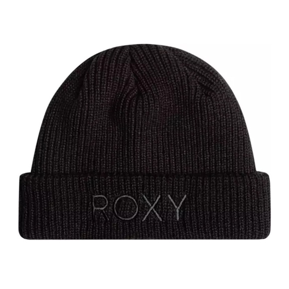 Roxy Women's Freja Beanie Black Hat Double Layer Rib-Knit Acrylic Cozy NWT - Picture 5 of 7